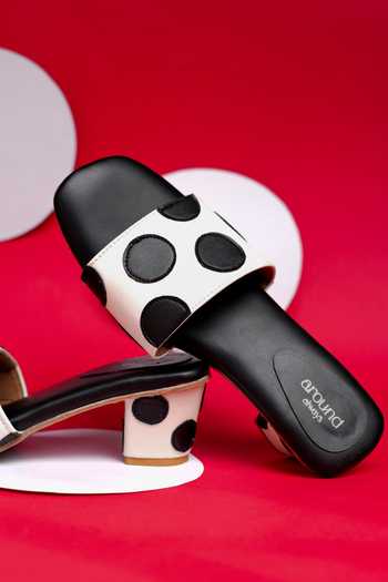 Buy_Around Always_Black Polka Dot Block Heel Sandals _Online_at_Aza_Fashions