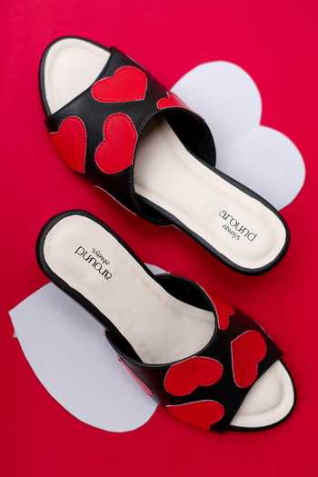 Around Always Love Love Black Heart Block Heels
