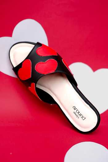 Around Always Love Love Black Heart Block Heels