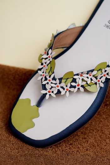 Around Always_Ivory Jasmine Leafy Detailed Flat Sandals _Online_at_Aza_Fashions