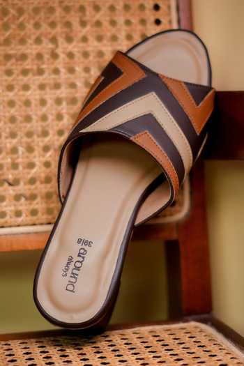 Buy_Around Always_Brown Apex Geometric Strap Block Heels _Online_at_Aza_Fashions