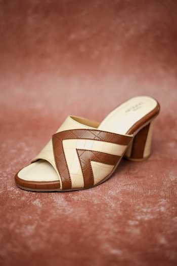Around Always_Brown Prism Geometric Strap Block Heels _Online_at_Aza_Fashions