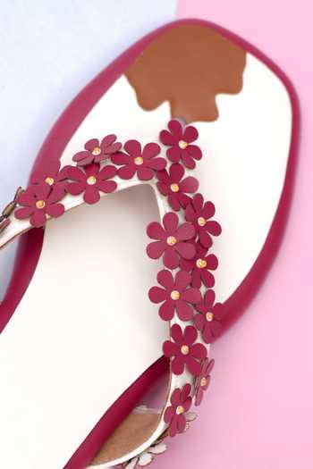 Around Always Burgundy Starling Floral Applique Flat Sandals Online at Aza Fashions Around Always_Burgundy Starling Floral Applique Flat Sandals _Online_at_Aza_Fashions