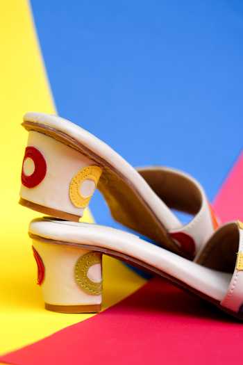 Around Always_Cream Hula Circular Appliques Strap Heels _Online_at_Aza_Fashions