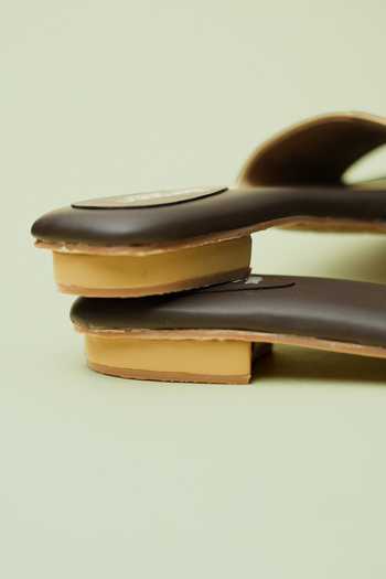 Around Always Brown Vela Geometric Applique Strap Flat Sliders Online at Aza Fashions Around Always_Brown Vela Geometric Applique Strap Flat Sliders _Online_at_Aza_Fashions
