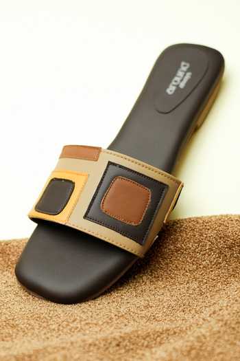 Around Always Vela Geometric Applique Strap Flat Sliders