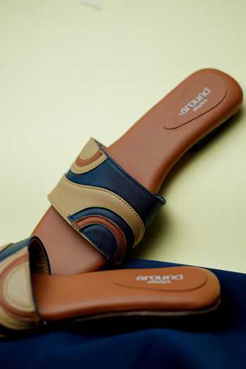 Around Always Brown Tao Geometric Applique Strap Flat Sliders Online at Aza Fashions Around Always_Brown Tao Geometric Applique Strap Flat Sliders _Online_at_Aza_Fashions