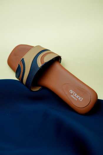 Around Always Tao Geometric Applique Strap Flat Sliders