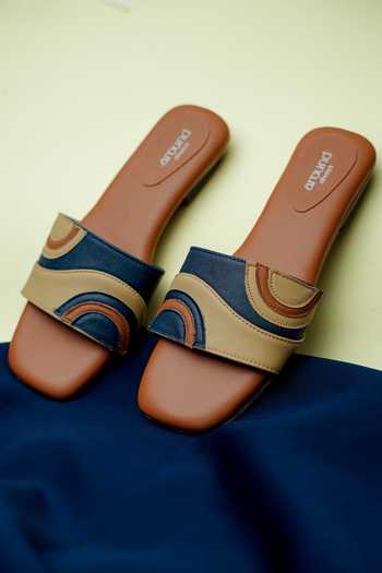 Around Always Tao Geometric Applique Strap Flat Sliders