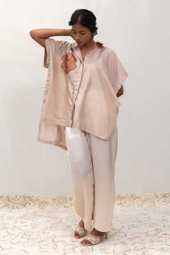 Buy Eeda Ivory Silk, Tissue Collared Neck Eeda Varq Bloom Shirt Online at Aza Fashions Buy_Eeda_Ivory Silk, Tissue Collared Neck Eeda Varq Bloom Shirt _Online_at_Aza_Fashions