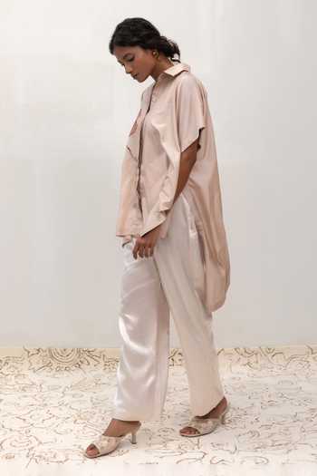 Shop Eeda Ivory Silk, Tissue Collared Neck Eeda Varq Bloom Shirt Online at Aza Fashions Shop_Eeda_Ivory Silk, Tissue Collared Neck Eeda Varq Bloom Shirt _Online_at_Aza_Fashions