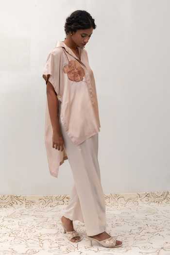 Eeda Ivory Silk, Tissue Collared Neck Eeda Varq Bloom Shirt at Aza Fashions Eeda_Ivory Silk, Tissue Collared Neck Eeda Varq Bloom Shirt _at_Aza_Fashions