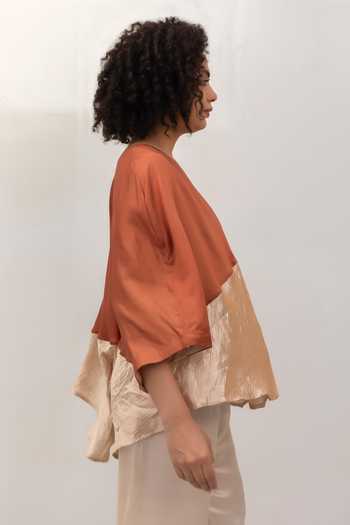 Buy Eeda Rust Silk, Tissue V-neck Eeda Varq Horizon Top - Brown Online at Aza Fashions Buy_Eeda_Rust Silk, Tissue V-neck Eeda Varq Horizon Top - Brown _Online_at_Aza_Fashions