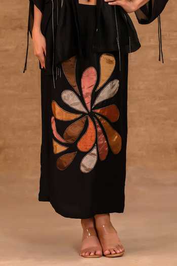 Buy Eeda Black Silk, Tissue, Shantoon Collared Neck, Pleated Shirt And Applique Skirt Set Online at Aza Fashions Buy_Eeda_Black Silk, Tissue, Shantoon Collared Neck, Pleated Shirt And Applique Skirt Set _Online_at_Aza_Fashions