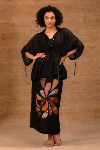 Eeda Pleated Shirt & Applique Skirt Set 