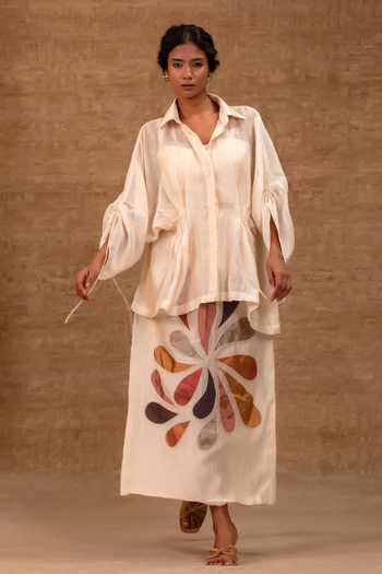 Eeda Pleated Shirt & Applique Skirt Set 