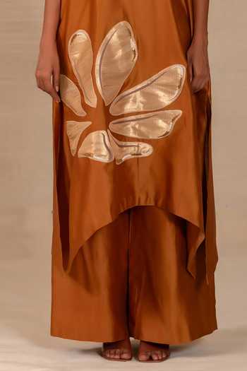 Buy Eeda Orange Silk, Chanderi, Tissue Gulnaar Floral Applique Long Kurta And Pant Set Online at Aza Fashions Buy_Eeda_Orange Silk, Chanderi, Tissue Gulnaar Floral Applique Long Kurta And Pant Set _Online_at_Aza_Fashions