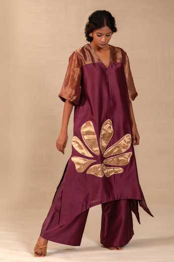 Eeda Gulnaar Floral Applique Long Kurta & Pant Set 