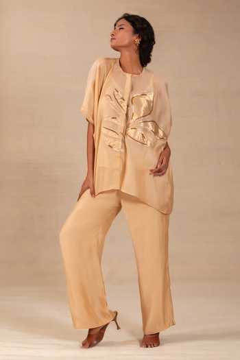 Eeda Gulnaar Leaf Applique Shirt & Pant Co-ord Set 