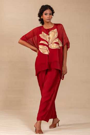 Eeda Gulnaar Leaf Applique Shirt & Pant Co-ord Set 