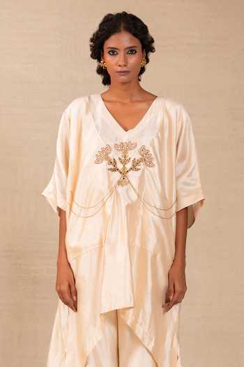 Buy Eeda Ivory Silk V-neck, Yes Silsila Folk Motif Kaftan And Pant Set Online at Aza Fashions Buy_Eeda_Ivory Silk V-neck, Yes Silsila Folk Motif Kaftan And Pant Set _Online_at_Aza_Fashions