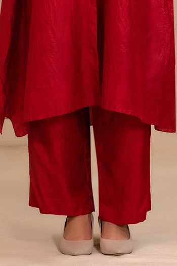Eeda_Maroon Silk V-neck Silsila Pure Kaftan And Pant Set _Online_at_Aza_Fashions