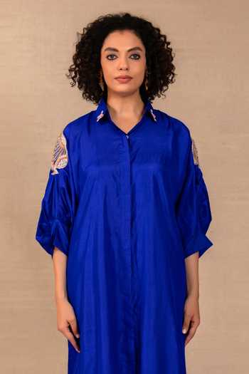Buy Eeda Blue Silk Collared Neck Silsila Leaf Motif Kurta And Pant Set Online at Aza Fashions Buy_Eeda_Blue Silk Collared Neck Silsila Leaf Motif Kurta And Pant Set _Online_at_Aza_Fashions