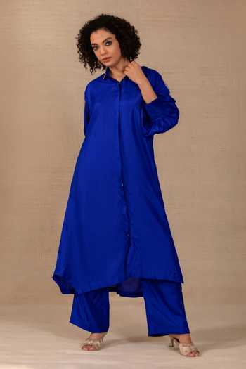 Eeda Silsila Silk Leaf Motif Kurta & Pant Set 