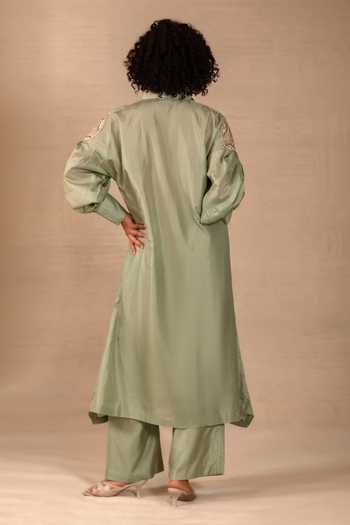 Eeda Silsila Silk Leaf Motif Kurta & Pant Set 