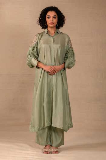 Eeda Silsila Silk Leaf Motif Kurta & Pant Set 