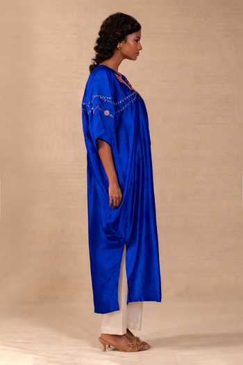 Buy Eeda Blue Silk, Bemberg V-neck Silsila Paisley Embroidered Kaftan And Pant Set Online at Aza Fashions Buy_Eeda_Blue Silk, Bemberg V-neck Silsila Paisley Embroidered Kaftan And Pant Set _Online_at_Aza_Fashions