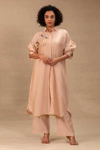 Eeda Tinka Silk Chanderi Long Jacket Kurta Set 