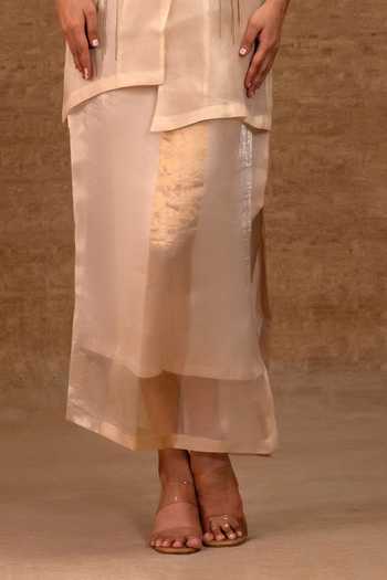 Eeda_Ivory , Organza, Organza, Tissue, Tinka Embroidered Jacket And Skirt Set _Online_at_Aza_Fashions