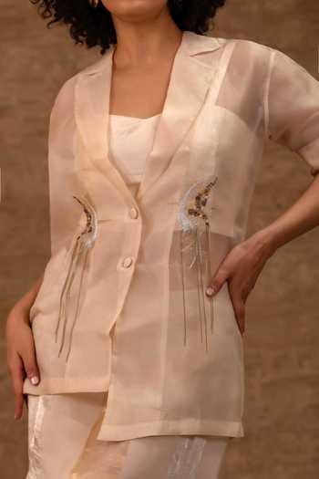 Buy_Eeda_Ivory , Organza, Organza, Tissue, Tinka Embroidered Jacket And Skirt Set _Online_at_Aza_Fashions