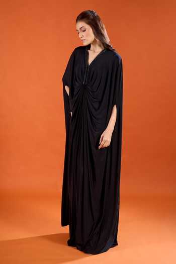 Amit Aggarwal Black V-neck Neckline Embellished Maxi Dress Online at Aza Fashions Amit Aggarwal_Black V-neck Neckline Embellished Maxi Dress _Online_at_Aza_Fashions
