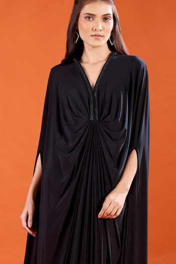 Shop Amit Aggarwal Black V-neck Neckline Embellished Maxi Dress Online at Aza Fashions Shop_Amit Aggarwal_Black V-neck Neckline Embellished Maxi Dress _Online_at_Aza_Fashions