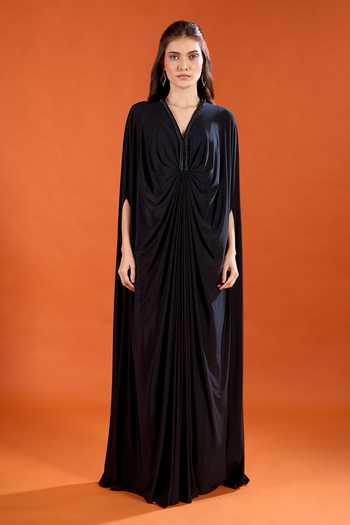 Amit Aggarwal Black V-neck Neckline Embellished Maxi Dress at Aza Fashions Amit Aggarwal_Black V-neck Neckline Embellished Maxi Dress _at_Aza_Fashions