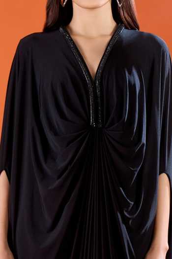 Buy Amit Aggarwal Black V-neck Neckline Embellished Maxi Dress Buy_Amit Aggarwal_Black V-neck Neckline Embellished Maxi Dress