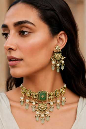 Tad Accessories Stone Drop Choker Necklace Set 