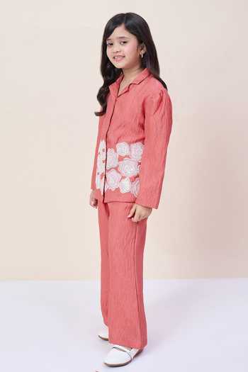 Buy_StyloBug_Orange Polyester Embroidered Shirt And Pant Set _Online_at_Aza_Fashions