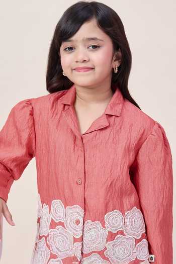 StyloBug_Orange Polyester Embroidered Shirt And Pant Set _at_Aza_Fashions