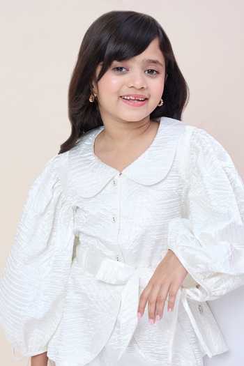 StyloBug_White Polyester Textured Shirt And Pant Set _at_Aza_Fashions