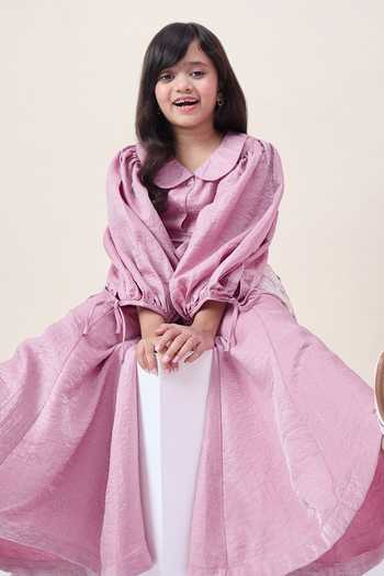 StyloBug Purple Polyester Peter Pan Collared Shirt And Set Online at Aza Fashions StyloBug_Purple Polyester Peter Pan Collared Shirt And Set _Online_at_Aza_Fashions