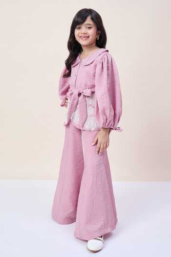 Buy StyloBug Purple Polyester Peter Pan Collared Shirt And Set Online at Aza Fashions Buy_StyloBug_Purple Polyester Peter Pan Collared Shirt And Set _Online_at_Aza_Fashions