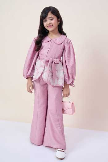 Shop StyloBug Purple Polyester Peter Pan Collared Shirt And Set Online at Aza Fashions Shop_StyloBug_Purple Polyester Peter Pan Collared Shirt And Set _Online_at_Aza_Fashions
