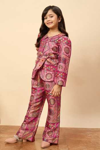 Buy_StyloBug_Magenta Viscose Printed Shirt And Pant Co-ord Set _Online_at_Aza_Fashions