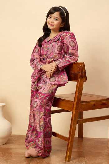 Shop_StyloBug_Magenta Viscose Printed Shirt And Pant Co-ord Set _Online_at_Aza_Fashions