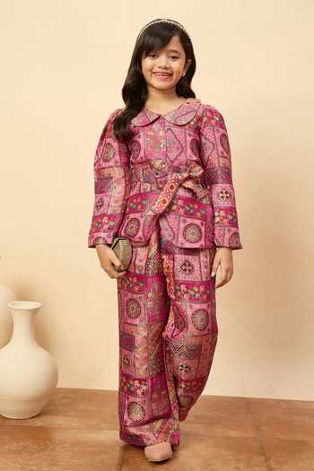 StyloBug_Magenta Viscose Printed Shirt And Pant Co-ord Set _at_Aza_Fashions