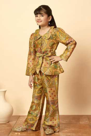 StyloBug Yellow Viscose Printed Shirt And Pant Co-ord Set Online at Aza Fashions StyloBug_Yellow Viscose Printed Shirt And Pant Co-ord Set _Online_at_Aza_Fashions