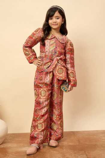 Buy StyloBug Red Viscose Printed Shirt And Pant Co-ord Set Online at Aza Fashions Buy_StyloBug_Red Viscose Printed Shirt And Pant Co-ord Set _Online_at_Aza_Fashions